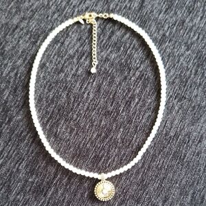 Avon Gold Tone and White Faux PEARL Cross Pendant Necklace